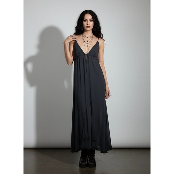 RARE Vtg NWT Free People Gray Lace Crochet Maxi Slip Dress | Whimsigoth Boho M - Picture 16 of 16